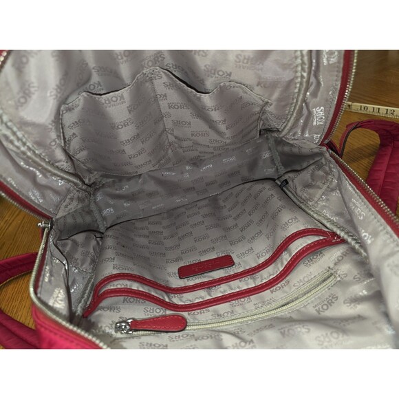 Michael Kors Nylon Raspberry Red Backpack Gold Hardware Strap Wear